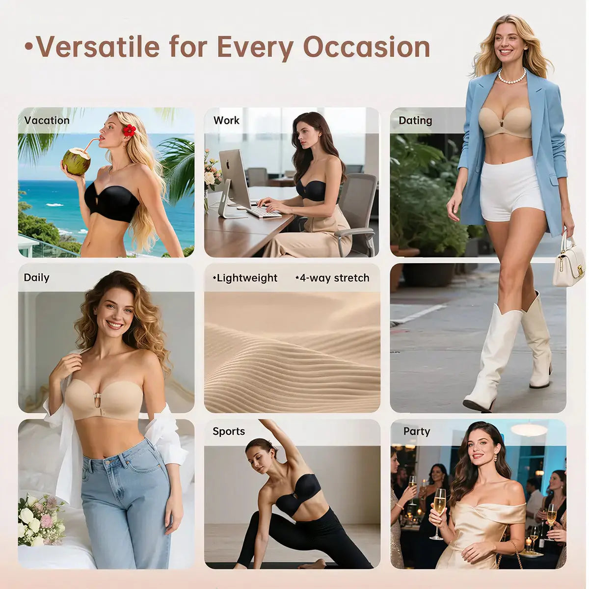 Women’s Strapless Bras – Dual Front-Buckle Design