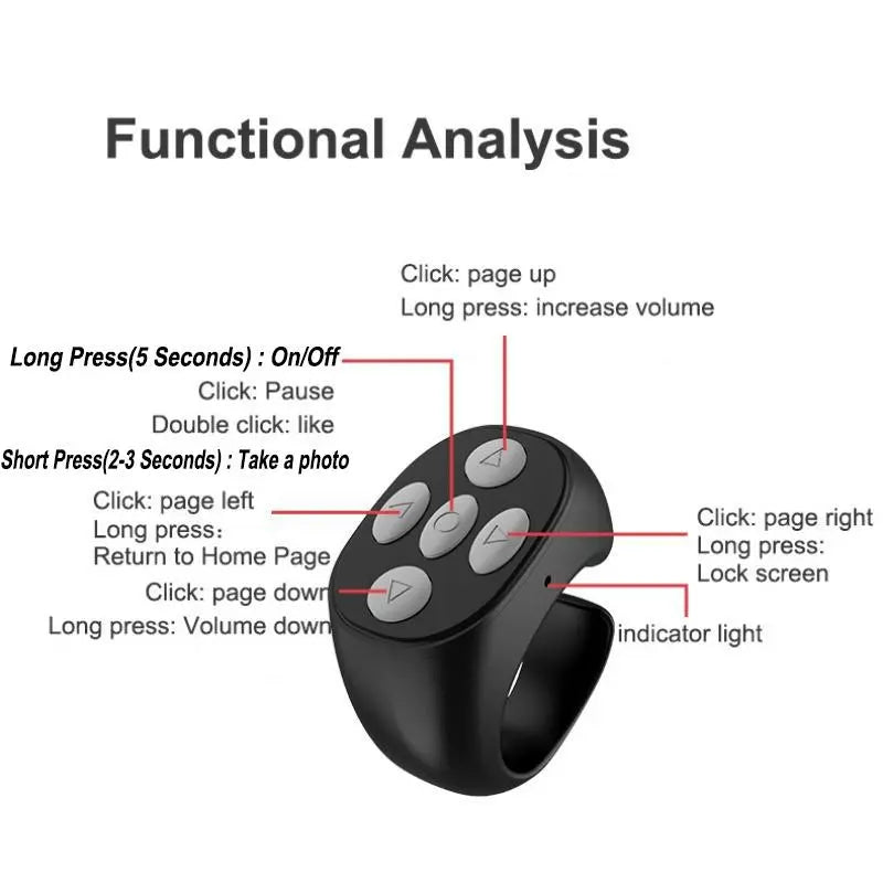 Wireless Remote Control Ring – Bluetooth Selfie & Video Controller