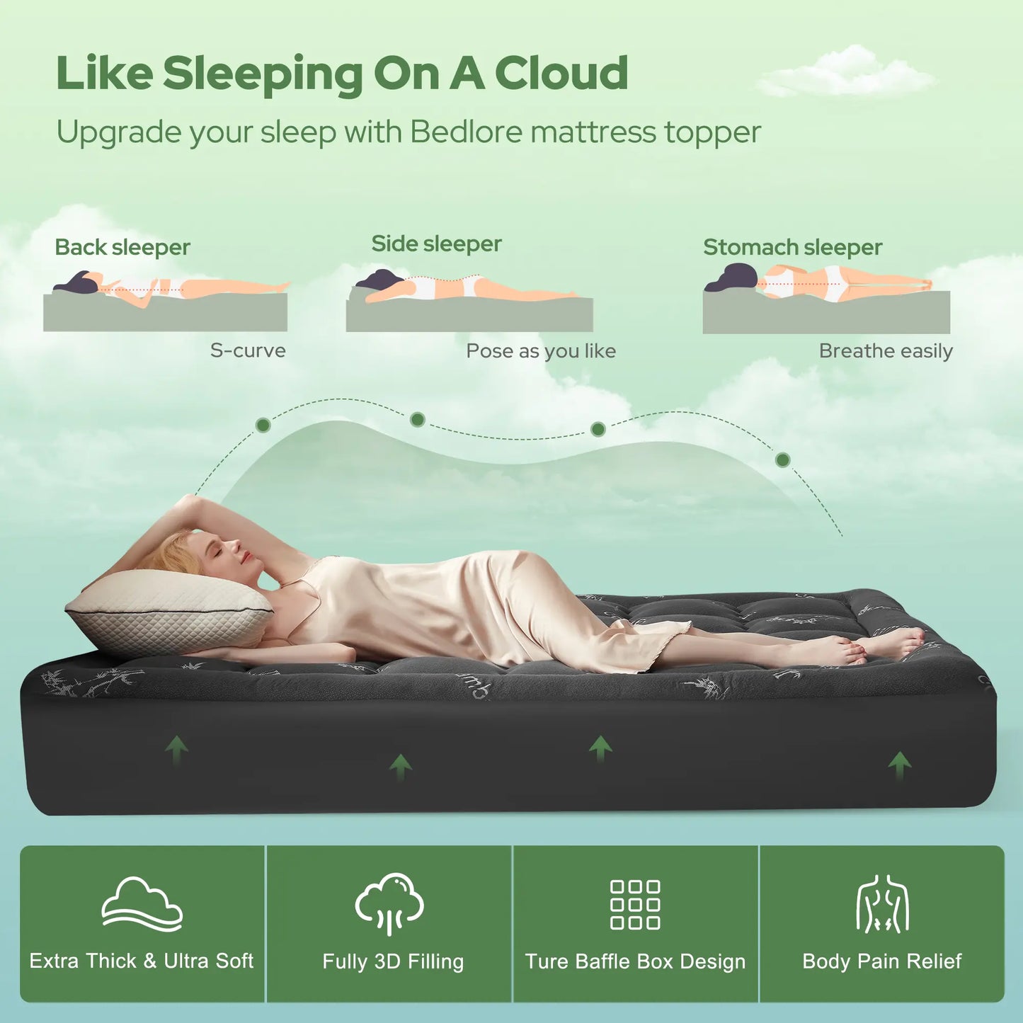 Cooling Mattress Topper for Back Pain Relief